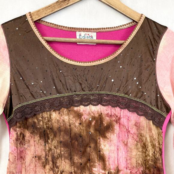 Edista Women Y2K Top Size M Lace Sequin Boho Fairy Grunge Babydoll Phoebe Retro - Picture 2 of 9